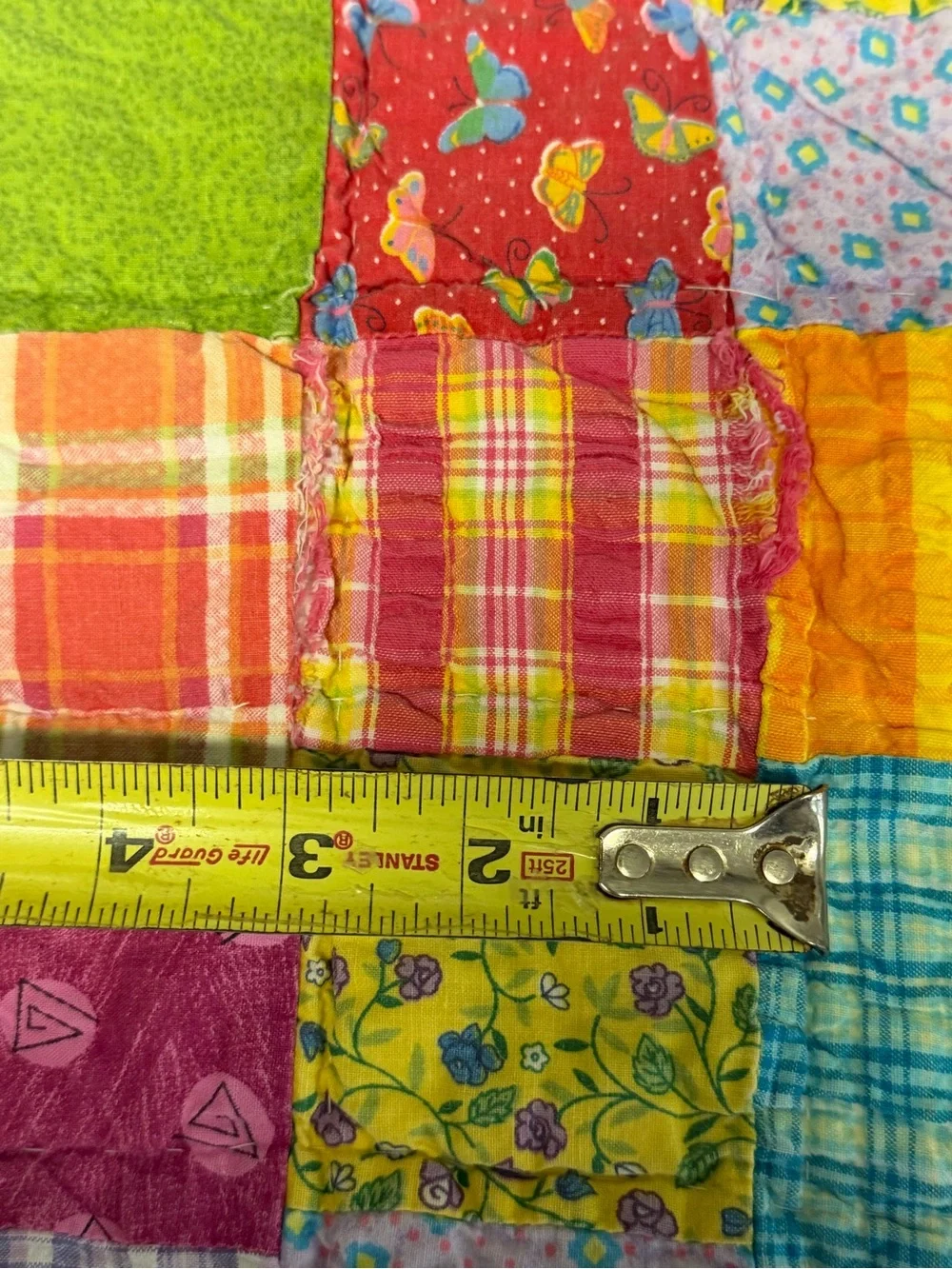 Vintage hand sewn colorful patchwork quilt postage stamp squares 84x84